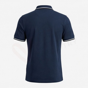 Polo à manches courtes bleu marine pour homme avec fermeture éclair et poche, design uni tricoté décontracté, coupe classique - Product Image 2