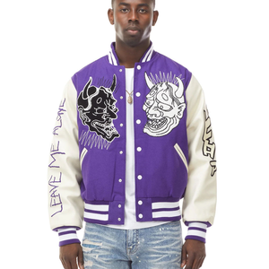 Trending Y2K <b>Men</b>’s Satin Varsity <b>Jacket</b> – <b>White</b> Piping, Retro Script Embroidery, and Oversized Baggy Fit - Product Image 1