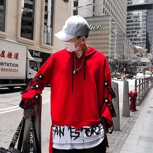 <b>Men's</b> Black Oversized Hoodie Sweatshirt Raglan Sleeve Cut Out Design Streetwear Autumn Cotton Knitted Breathable - Product Image 5