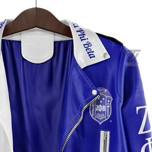 Ropa Personalizada de la Hermandad Griega Zeta Phi Beta, Chaqueta de Cuero Sintético Estilo Marlin Brando Bordada para Mujer - Product Image 3