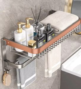 OEM/ODM Vietnam Modern Wall Mounted Towel Rack – Non Drill Space Aluminum Bathroom <b>Storage</b> Organizer - Product Image 1
