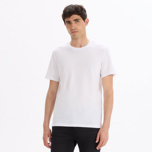 T-shirt blanc à manches courtes et col rond pour homme, coupe oversize, couleur unie, en mélange de coton super peigné, respirant, tricot jersey uni - Product Image 2