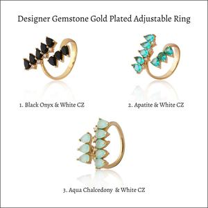 Handmade Gold Plated <b>Ring</b> with Designer Apatite & Cubic Zirconia Gemstones Exclusive Pear Gemstone Tiny Fashion Jewelry - Product Image 3