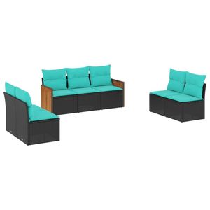 Divano da 7 pezzi in Poly Rattan nero con cuscini eleganti mobili da esterno - Product Image 2