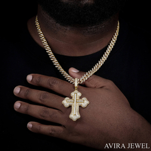 Pendentif Croix Moissanite et Chaîne Maille Cubaine en Argent Sterling 925, Collier Iced Out pour Homme - Product Image 5