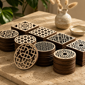 Posavasos de Madera con Diseño de Pétalos, Corte Láser, Madera Sólida Premium, Resistente al Calor, Protector de Mesa Floral, Decorativo - Product Image 2