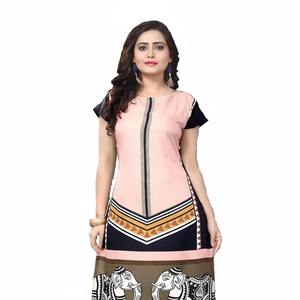 AK Fashion Mall elegante multicolor manga corta Crepe Kurtis para mujer diseñador impreso étnico desgaste elegante Festival ocasiones - Product Image 3