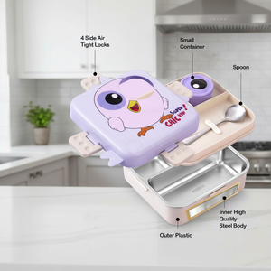 Lonchera cuadrada de plástico con diseño de pollito de dibujos animados para niños, lonchera de acero inoxidable, contenedor de almacenamiento de alimentos, caja de almacenamiento. - Product Image 4