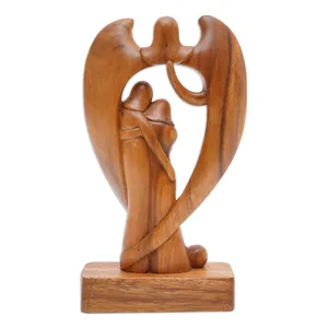Sculpture en bois d'ange gardien et de couple, sculptée à la main, accent décoratif pour étagères, tables, maison, bureau, salon, style moderne - Product Image 6