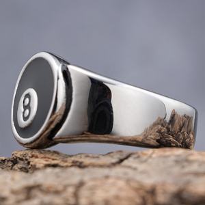 Anneaux <span class=keywords><strong>de</strong></span> chevalière pour hommes RTS Hiphop numéro 8, acier inoxydable, émail noir cool, boule <span class=keywords><strong>de</strong></span> snooker, bijoux <span class=keywords><strong>de</strong></span> sport, cadeaux - Product Image 3