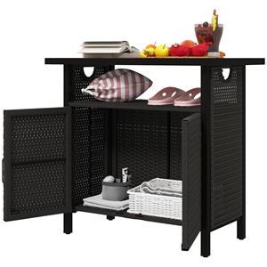 Armadietto Organizzatore per Piscina Esterna con Porta Asciugamani e Ripiano in PE Resistente alle Intemperie per Servizio Valet - Product Image 1
