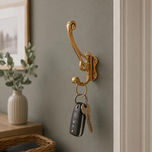 SHUBHAM Gold Brass Wall <b>Hook</b> Double <b>Coat</b> <b>Hook</b> <b>Decorative</b> Ironside Mounted Hanger for Entryway Bedroom Bathroom - Product Image 2