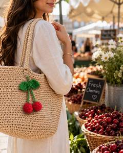 Unique Design Crochet Cherry Bag Charm <b>Keychain</b> Handmade Cotton Key Holder Fashion Handbag Decoration Available for Sale - Product Image 4