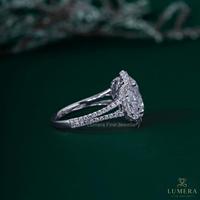 Anillo de Compromiso con Halo de Tres Piedras de Moissanita con Corte Ovalado Personalizado OEM, Anillo de Boda de Oro Blanco de 14K/18K con Diamante de Laboratorio para Mujer