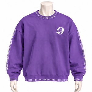เสื้อสเวตเชิ้ตคอกลมสีม่วงอมม่วงสำหรับผู้ชาย แต่งขอบเย็บแบบดิสเทรส ทรงโอเวอร์ไซส์ แขนยาว สไตล์ลำลอง แฟชั่นแนวสตรีท - Product Image 1