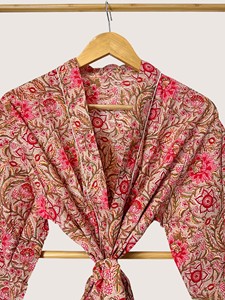 Bata Larga Estampada Floral para Mujer, Manga Larga, Cuello en V, Suave, Informal, para Primavera, Mezcla de Viscosa y Poliéster - Product Image 6