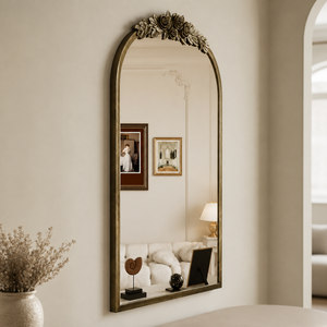 Antique <b>Gold</b> Arched Wall <b>Mirror</b> Floral Rose Crest Decorative Vintage <b>Mirror</b> For Living Room Bedroom Wall Decor - Product Image 2