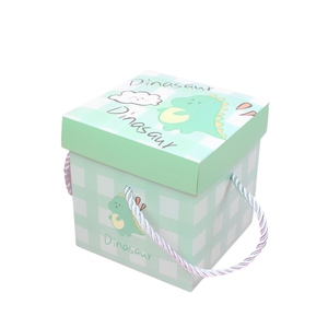 Caja de regalo de dinosaurio personalizada con asa | Caja de embalaje con tapa abatible para niños y fiestas (ciruela) - Product Image 2