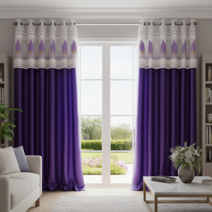 Blackout Modern Embroidered Floral Pleated 4x9 Feet Polyester Home Hotel <b>Curtain</b> Panel - Product Image 3