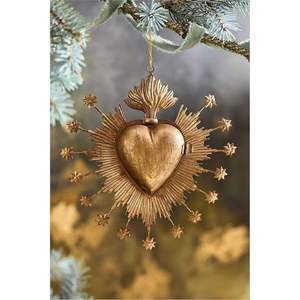 Antique Gold Sacred Heart <b>Wall</b> Art Circular Stamped Halo <b>Frame</b> Flaming Plaque Modern Farmhouse Aluminum Deco Style Decor - Product Image 3