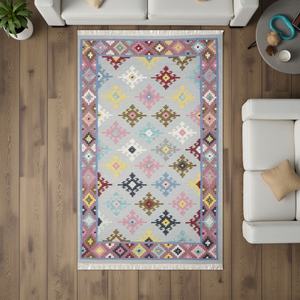 Tapis Kilim en Laine Fait Main, Motif Abstrait Moderne, Tissage Plat Écologique avec Franges, Décoration pour Salon et Chambre - Product Image 4