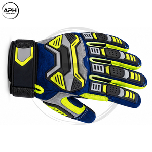 Gants de mécanicien bleu marine et jaune fluo avec panneaux de doigts moulés gris, paume texturée et bordure contrastante – Gants de travail - Product Image 5