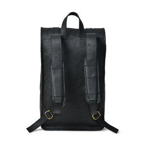 Premium <b>Black</b> Leather Roll Top <b>Backpack</b> Sleek Professional Laptop Rucksack For OEM ODM Orders LTBP-0265 - Product Image 2