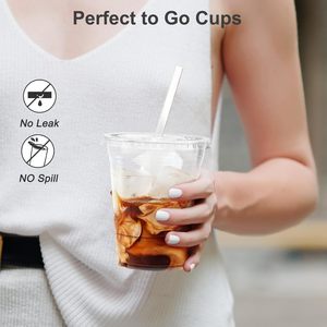 Gobelets jetables transparents robustes et sûrs pour les aliments, 16 oz, avec couvercles et pailles, pour café glacé, smoothies, boissons froides, gobelets en <span class=keywords><strong>plastique</strong></span> transparent - Product Image 5