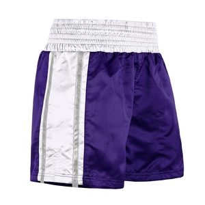 Shorts de boxe pour hommes, bleu marine, blanc, rayures rouges, polyester à séchage rapide, vêtements de sport - Product Image 6