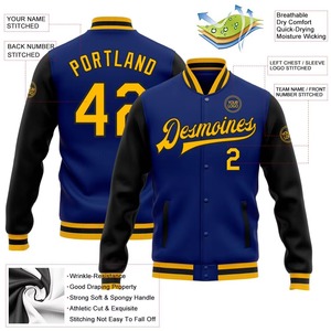 Veste de baseball bleue personnalisée pour homme, manches noires, nom de l'équipe 00, broderie avant et arrière, style preppy, vêtement d'automne - Product Image 2