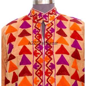 Veste Cotrise vintage brodée et embossée faite à la main, écologique, respirante, séchage rapide, doublure en coton, col mandarin - Product Image 3