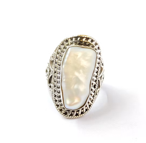 Bague en nacre blanche, argent 925, style ethnique rétro, bijoux pour anniversaire, fête, cadeau pour femme, vente en gros - Product Image 2