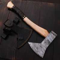 Hache Viking en acier Damas forgé à la main de haute qualité, vente directe d'usine pour le camping en plein air et la survie, avec étui en cuir