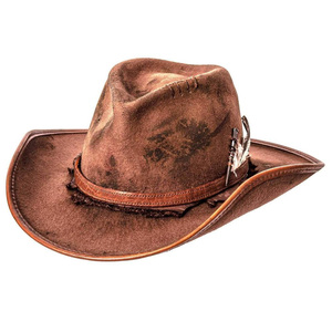 Chapeau de cowboy à large bord en laine 100% marron - Unisexe Adulte Casual Extérieur Quatre Saisons GENERSA SPORTS 50-52cm - Product Image 1