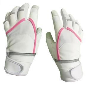 Pink Sinewy Sports Leather Batting <b>Gloves</b> With <b>Red</b> Trim Hook And Loop Closure Unisex Adult Training Comfortable Grip - Product Image 6