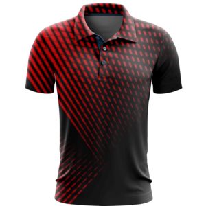Polo de Manga Corta para Hombre, Estampado Geométrico Negro y Rojo, Tejido de Secado Rápido, Estilo Casual - Product Image 1