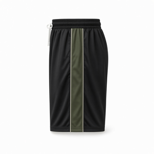 Pantalones Cortos Deportivos Negros para Hombre con Franja Lateral Verde, Cintura con Cordón Ajustable, Secado Rápido, Estilo Atlético, Color Sólido, Largo Bermuda - Product Image 2