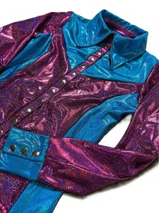 Camisa Brillante de Cintura Alta Estilo Western para Mujeres y Niñas, Color Rosa Metálico y Verde Azulado, Ligera, Transpirable, con Cierre de Botones - Product Image 5