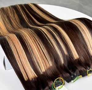Extensiones de Cabello Piano Highlight, Liso, Castaño Oscuro y Rubio Miel, Doble Trama, Cabello Humano Virgen Remy Vietnamita, Tejido Doble a Máquina - Product Image 5