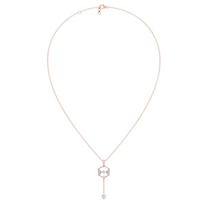 Hexagon Drop Diamond Necklace with Rose Gold Open Frame, Center Square Sparkle and Hanging Geometric Accent - Product Image 2