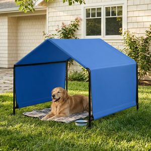 Cuccia per Animali Domestici 4x4x3.3FT in Tubo di Ferro Nero Rivestito in PVC, Tenda Blu Impermeabile con Telo in Poliestere Resistente ai Raggi UV e Fondo Cucito, Arredamento per Animali Domestici - Product Image 5