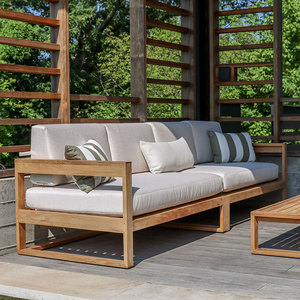 Ensemble de canapés de jardin en teck minimaliste moderne, imperméable, pour espaces de vie extérieurs contemporains, pour villa et hôtel - Product Image 3