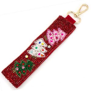 Porte-clés brodé de perles de rocaille florales de Noël, thème personnalisé - Product Image 1
