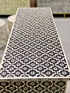 Classic Style Wooden <b>Chest</b> of Drawers with Black and White Geometric Inlay Pattern <b>Storage</b> Cabinet for Living Room - Product Image 4