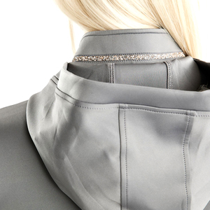 Chaqueta de equitación para mujer con capucha, corte ajustado, con cremallera, abrigo para jinete, elástica, transpirable, ropa deportiva para exteriores, gris - Product Image 2