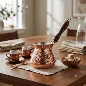 Cafetera Turca Cezve de Cobre Martillado Hecha a Mano con Mango Ergonómico de Madera y Revestimiento de Estaño, Cafetera Griega Briki para Estufa - Product Image 3