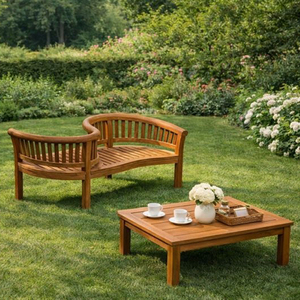 Banc de jardin classique en teck massif élégant et de qualité supérieure, avec dossier incurvé en S, pour l'extérieur, avec accoudoirs, pour hôtel, terrasse ou parc - Product Image 5