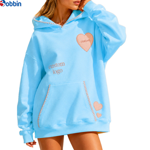Women Clothing Women's Oversized Hoodies New Arrival Custom Heart Patch Embroidery & Contrast <b>Blanket</b> <b>Stitch</b> Pullover Hoodies - Product Image 3