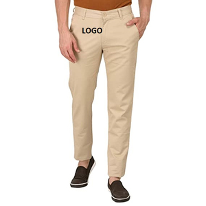 Pantalon habillé blanc pour homme, coupe droite, braguette boutonnée, en coton tissé infroissable, style décontracté chic, logo à la taille, vente en gros - Product Image 3