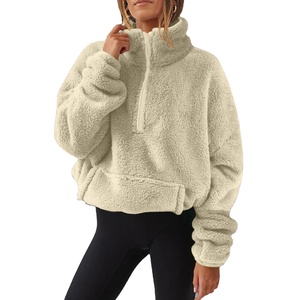 <b>Women's</b> Casual Hoodies Long Sleeve Mock Neck Half Zip Sweatshirt Fleece <b>Thermals</b> with Pocket Pullover <b>Top</b> Solid Color Loose Fit - Product Image 4
